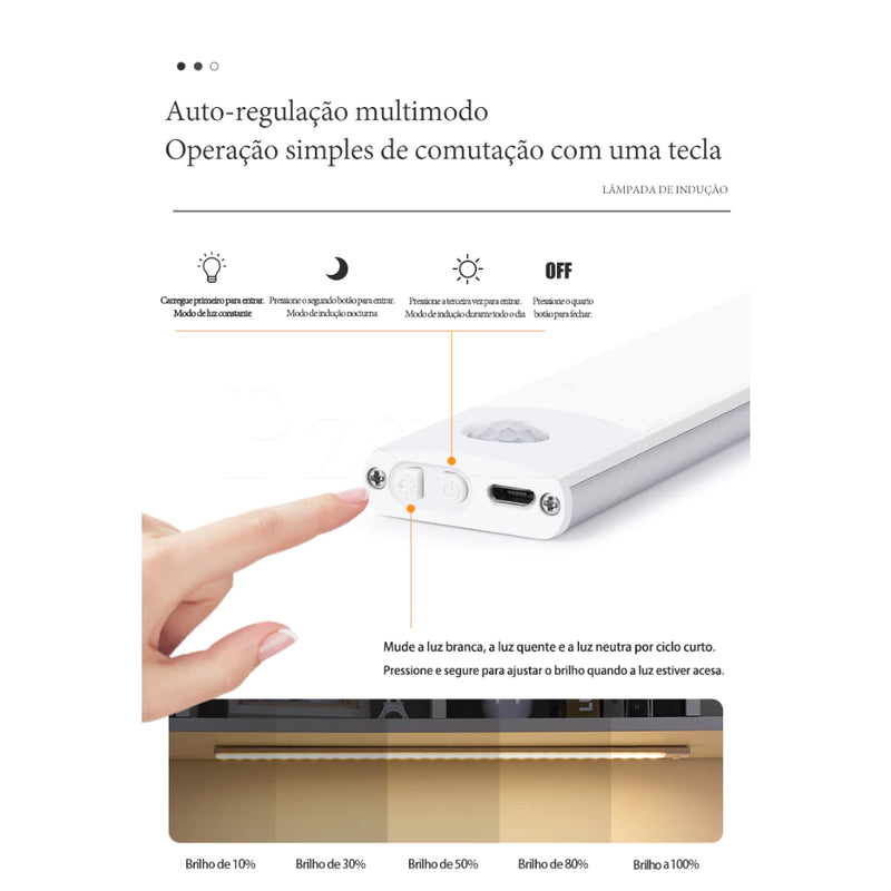 Luminária LED 3 Cores Regulável com Sensor de Movimento