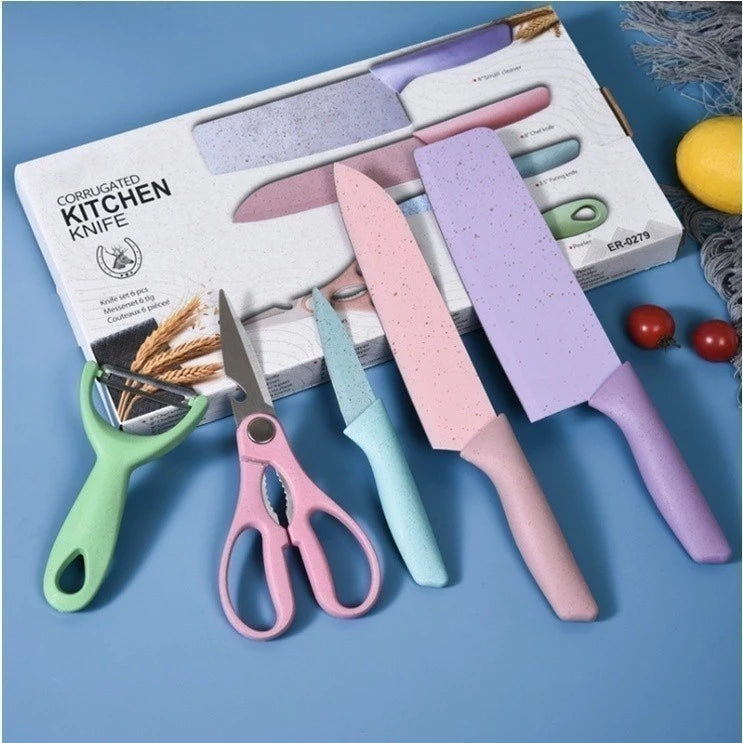 Kit Gourmet de Facas Coloridas e Utensílios de Cozinha