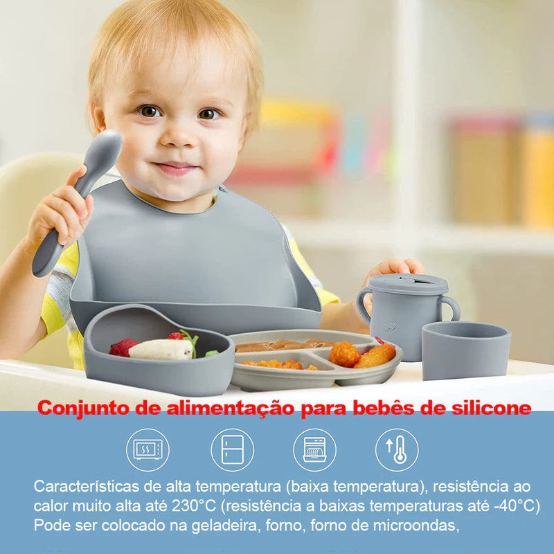 Conjunto Completo de Talheres de Silicone para Bebês